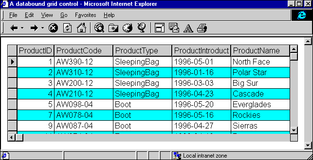 A Data-Bound Grid Control in Internet Explorer