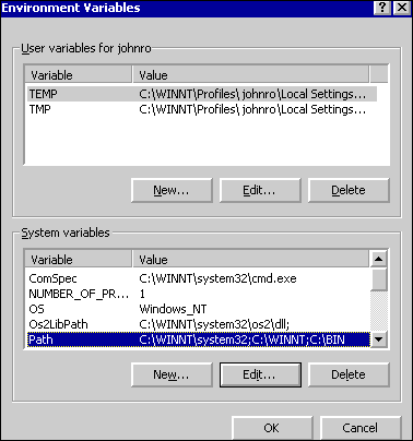 Dialog Box for Environment Variable