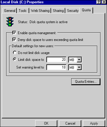 Setting Default NTFS Disk Quotas