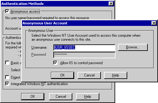 The IIS 5.0 Password Control Option