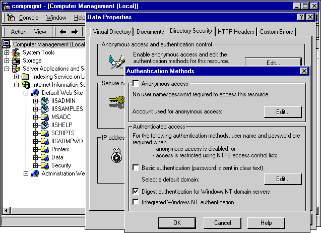 Setting IIS 5.0 to Support Digest Authentication