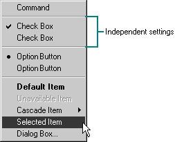 Checked independent menu item