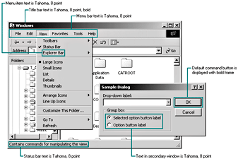 Default font usage in windows