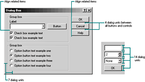 Recommended layout and spacing of controls and text